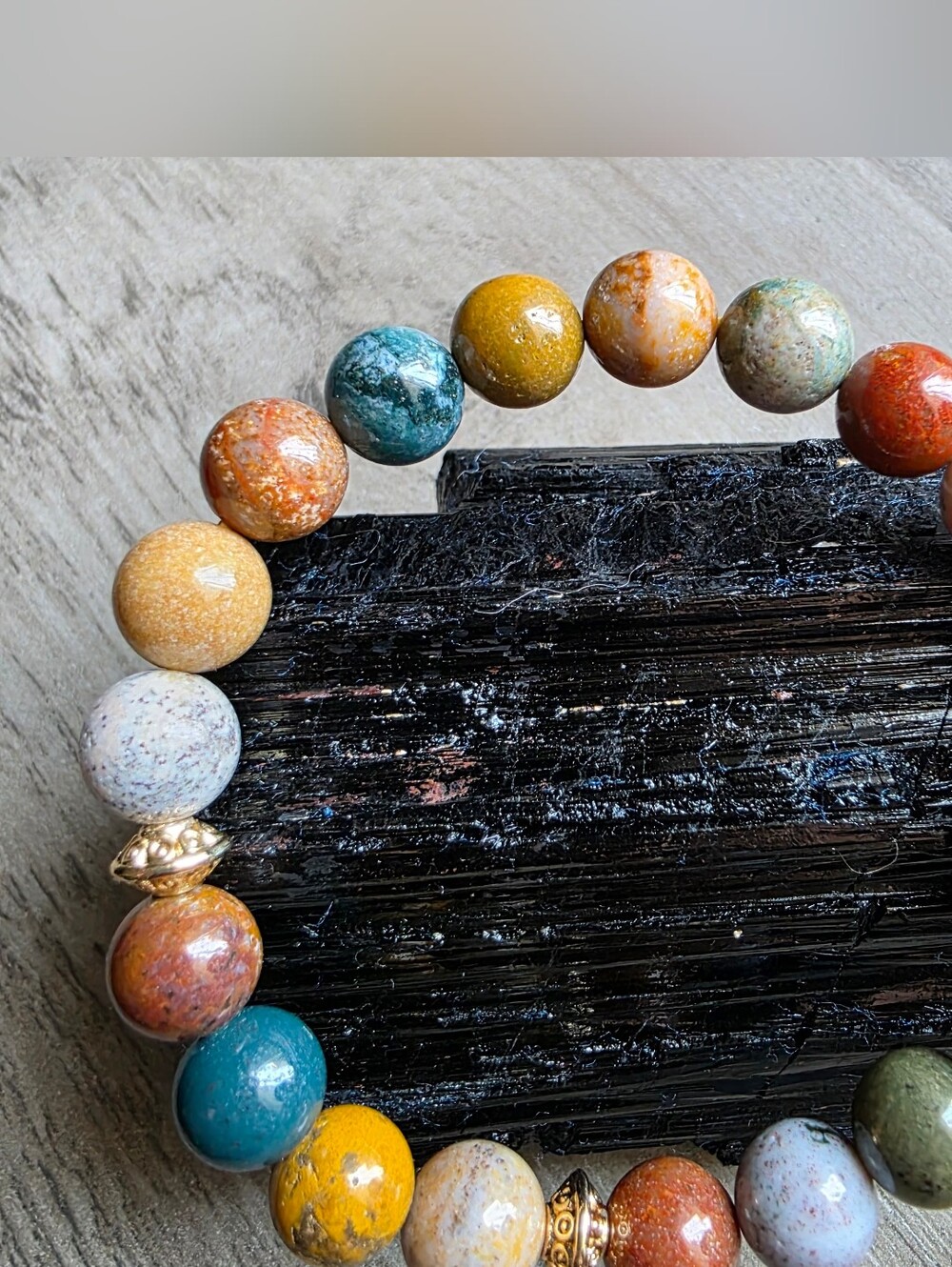 Ocean Jasper Beaded Stretch Bracelet | Natural Stone | 8mm | Handmade - Picture 4 of 5